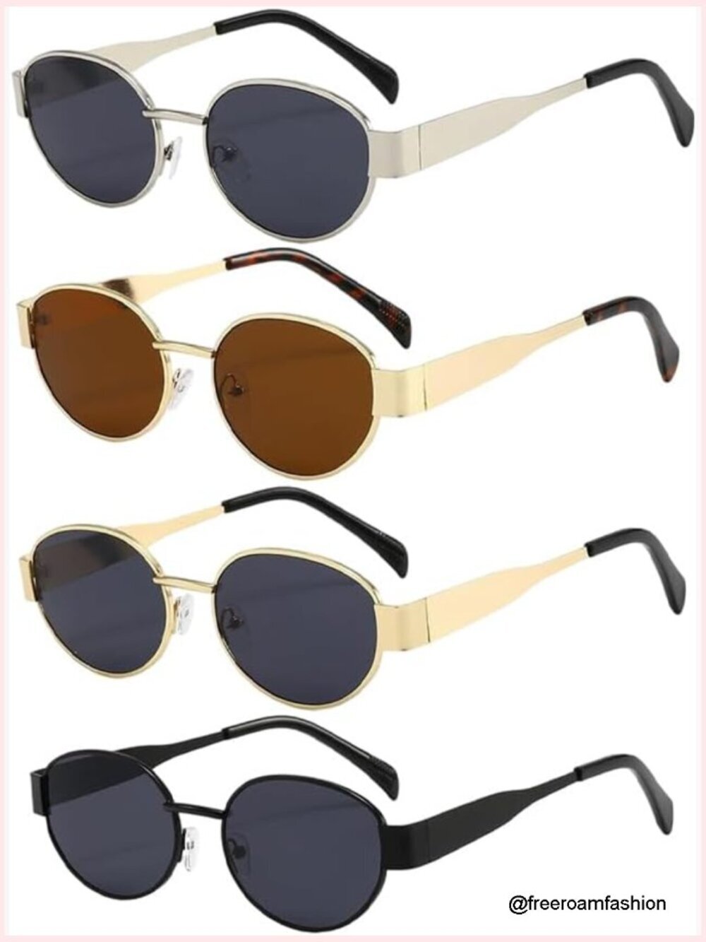 4 Pack Retro Oval Sunglasses for Women Men Classic Trendy Metal Shades